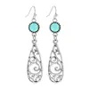 Pendientes de gota de agua de turquesa hueca de tendencia europea y americana, pendientes bohemios, fabricantes de joyas de comercio exterior transfronterizo al por mayor