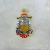 Pingente Flor de Fantasma da Montanha Estilo Xizang, Banhado a Prata com Incrustação de Pedra, Pingente de Metal com Mantra de Seis Caracteres, Pingente Vintage Flor de Fantasma Presente