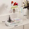 Organizador de mesa de maquiagem para acessórios de cabelo, tiara, elástico de cabelo, caixa de armazenamento de joias, suporte de exibição de anel de cabelo com prendedor de tubarão para banheiro
