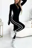Mono de Rayas para Mujer de Manga Corta, Ajustado, para Otoño e Invierno, Comercio Exterior, con Cremallera, Nuevo Modelo Transfronterizo 2026, Independiente, Blanco Negro