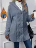 Cardigan de Lã Macia com Capuz Cor Sólida Botões Manga Longa Casual Europeu e Americano Transfronteiriço Amazon Outono/Inverno 2025 para Mulheres