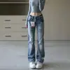Calças jeans femininas elegantes, de cintura baixa e alongadas, nova moda outono vintage, elásticas, modeladoras, de perna reta