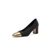 Yingmeier Dois tipos de salto alto estilo francês estilo Chanel sapatos de camada única combinando cores sapatos de salto alto elegantes e simples