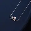 Collar de Barra de Equilibrio en Forma de Cruz, Collar de Perlas de Plata Esterlina para Mujer, Incrustado de Diamantes, Diseño de Nicho de Alta Gama, Cadena para Clavícula Versátil y de Moda