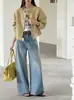Jeans Nuevos Retro Estilo Americano Juzhi Spring para Mujer con Figura de Pera, Pantalones Rectos Holgados de Cintura Alta Adelgazantes 6050
