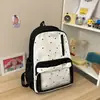Mochila escolar de estilo fresco con bloques de color amarillo crema y lunares, suave y linda, para niñas, perfecta para vacaciones, salidas y compras, alto valor estético