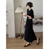 Vestido Largo de Moda para Mujer de Cintura Alta 2026 Verano Nuevo Estilo Coreano Pura Tentación Mangas Abullonadas Cintura Retorcida que Muestra la Cintura Vestido para Mujer