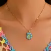 Moda Transfronteriza Nueva Europea y Americana Estilo Marino Retro Goteo de Aceite Colorido Colgante de Caracola Acero Inoxidable Collar para Clavícula Yiwu