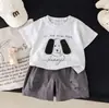 Conjunto de Verão Fino com Manga Curta e Estampa de Cachorro Tridimensional para Crianças Pequenas e Médias, Conjunto de Duas Peças Lindo e Moderno para Bebês no Verão