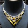 Alta Joia Simulação Real Safira Colar Vestido de Noiva Banquetes Rosa Diamante Set Cadeia Luz Luxo Amarelo Diamante Cor Tesouro Mulheres