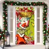 Cubierta de Puerta Decoración de Dibujos Animados del Grinch Cubierta de Puerta Navideña Monstruo Verde Grinch Tela Colgante Tapiz Fondo de Cubierta de Puerta