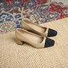 Sapatos de Salto Médio Quadrados Color Block 3337-2 para Mulheres, Sapatos de Salto Grosso Baixos Estilo Francês, Sapatos Simples para o Dia a Dia de Mulheres, Sapatos de Tamanho Grande Transfronteiriços