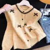 Suéter Cardigan de Punto Redondo Estilo Coreano Nueva Fragancia Pequeña para Mujer Otoño Invierno Cardigan Delgado de Manga Larga