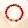 Pulseira Natural de Cinábrio de Alto Teor com Cinco Deuses da Riqueza, Pulseira de Areia Dourada Roxa para o Ano do Cavalo, um Amuleto da Sorte Presente para Membros da Família