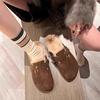 Zapatos Birkenstock Retro de Felpa con Suela Gruesa para Mujer, Nuevo Estilo Otoño e Invierno 2025, Zapatos de Algodón de Piel Perezosa sin Cordones de Punta Cerrada Forrados de Vellón