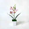 Orquídea Saltarina de 3 Flores Planta en Maceta Pequeña Decoración de Arte Floral para el Hogar Planta Verde Bonsái Arreglo para Dormitorio de Hotel Adorno de Flor Artificial
