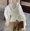 Camisa de encaje con cordón ajustable de alta gama para mujer de Dongdaemun, Corea del Sur, con cintura pequeña y fresca, para adelgazar.