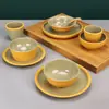 Mesa de Dos Colores Juego de Cuatro Piezas para Restaurante de Hot Pot Plato y Taza Combinación Juego de Vajilla de Melamina Imitación Porcelana Comercial