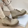 Botas Martin de plataforma alta para mujer, botas amarillas estilo británico, nuevo modelo otoño e invierno 2026, tacón cuadrado, botines cortos de cordones para mujer