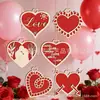Juego de 6 Adornos Colgantes Huecos de Madera con Forma de Corazón de Doble Capa, Decoraciones para el Día de San Valentín, Juego Temático de Pareja, Regalo para el Día de San Valentín