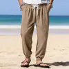 2026 Moda Casual Holgada Pantalones de Hombre Verano Transpirables con Puño Pantalones de Pierna Recta para Playa Color Sólido Venta al por Mayor