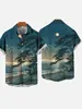 Estação Independente Camisa Masculina Transfronteiriça Estilo Chinês Paisagem Bambu Impressão 3D Manga Curta Estilo Étnico Gola Única Botão Fábrica de Origem