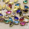 10 Piezas de Strass de Garra Cosidos a Mano de Ojo de Caballo Pequeño de 4x8mm con Base Dorada y Agujeros para Decoración de Zapatos y Cuellos de Ropa, Botones de Strass para Bolsos