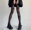 Meias de rede com laço Lolita de verão finas meias de rede com estampa de peixe meia-calça branca meia-calça sexy vazada