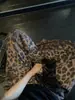 Estampado de leopardo tacto suelto Tencel lino pantalones de paseo mujer verano pierna ancha sueltos rectos casual largos 25036