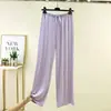 Pantalones de pierna ancha de encaje con cordones de cintura alta para mujer, estilo nuevo de verano, pantalones largos ligeros versátiles adelgazantes, hechos de tela modal, pantalones casuales sueltos y sencillos
