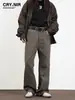 Jeans Casuales de Pierna Recta Color Café Retro Americano Maillard de Corte Holgado 2023 para Hombres y Mujeres, Estilo Wasteland Marrón