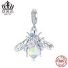 Evelor Original S925 Sterling Silver Colorful Bee Pingente Pulseira Banhado a Platina Zircon Crystal Oil Drop Insect Pingente