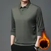 Camiseta Falsa de Duas Peças com Forro de Lã para Homens, Espessa e Quente, Gola, Camada Base, Estilo Pai de Meia-Idade Listrado