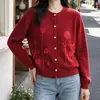Estilo Novo Atravessando Fronteiras Primavera e Outono 2026 Cardigã de Tricô com Flores Tridimensionais Embelezadas Versátil Estilo Doce Gentil Suéter de Gola Redonda Tendência