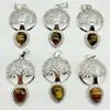 Comercio Exterior Más Vendido Piedra Natural Cristal Ágata Forma de Gota Aleación Árbol del Dinero Árbol de la Vida Colgante Collar Accesorios de Joyería