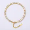 Pulseira de zircônia para tênis de 4,0 mm, joia da moda com toque de luxo, totalmente cravejada com diamantes, requintada, em estoque, direto do fabricante, versão coreana, cor dourada