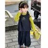 Conjunto Casual Coreano de Primavera y Otoño para Niñas, Top Elegante para Niñas Pequeñas con Conjunto de Mezclilla, Conjunto de Tres Piezas de Moda y Versátil