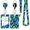 Lanyard de poliéster con transferencia térmica de pluma, hebilla de aleación de zinc redonda con epoxi arcoíris de fácil extracción, tarjetero de PVC floral