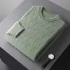 Suéter de Lã Cor Sólida Novo 2024 para Homens, Gola Redonda, Suéter de Tricô Pulôver Grosso, Camada Base Casual Jacquard, Versátil
