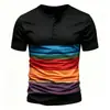 Camiseta de manga corta para hombre europea y americana transfronteriza con estampado digital a rayas, camiseta casual de botones
