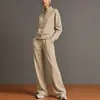 Moda Femenina 2026 Europea y Americana Transfronteriza Casual Color Sólido Cuello Alto Chaqueta Cardigan y Pantalones Rectos Conjunto de Dos Piezas