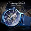 Nuevo Reloj Forsining para Hombre, Moderno, Casual, Clásico, Popular, Correa de Malla Azul, Reloj Mecánico Manual