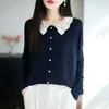 Cárdigan de punto con cuello polo y bloques de color estilo francés para mujer, otoño/invierno 2026, elegante prenda exterior con bloques de color y cuello camisero