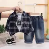 Conjunto Informal Trendy Genial Estilo Coreano para Niños 2026 Otoño Nuevo de Comercio Exterior Traje de Tres Piezas a Cuadros de Manga Larga para Niños