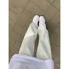 Pantalones blancos de talla grande para calle otoño e invierno chica rellenita rectos holgados de cintura alta pantalones de pierna ancha de mezclilla pantalones versátiles adelgazantes