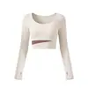 Conjunto de Ropa Deportiva para Mujer de Bloques de Color, Corto, Manga Larga, Cintura Alta, para Yoga y Ejercicio, Ropa de Fitness Elástica
