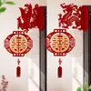 Colgante de pared 3D para decoración de habitación de bodas, colgante decorativo para puerta, carácter de doble felicidad de dragón y fénix para colgar en la puerta de casa nueva para uso en bodas