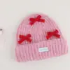 Chapéu de Lã Tricotado com Laço Dopamina Coreano para Mulheres, Outono e Inverno, Quente, Grosso, Protetor de Orelhas, Valoriza o Rosto, Gorro de Estudante