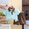 2025 verão novo terno infantil letras inclinação carcela lapela camisa polo meninos roupas infantis lote de duas peças