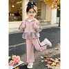 Conjunto de Primavera y Otoño para Niños Moda Individualista Cuadros Patchwork Sudadera con Capucha Chaqueta Pantalones Anchos Casuales Conjunto de Dos Piezas